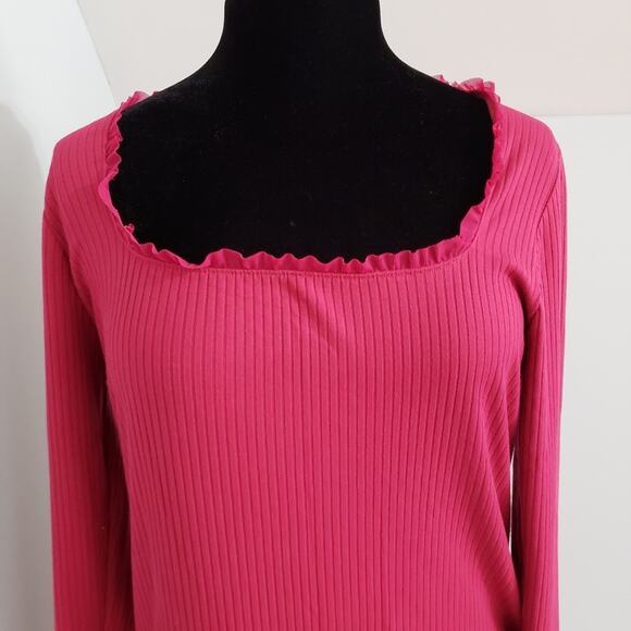 NWT Forever 21+ Long Sleeve Ruffle Short Stretch Knit Dress in Berry Size 1X - Picture 5 of 12